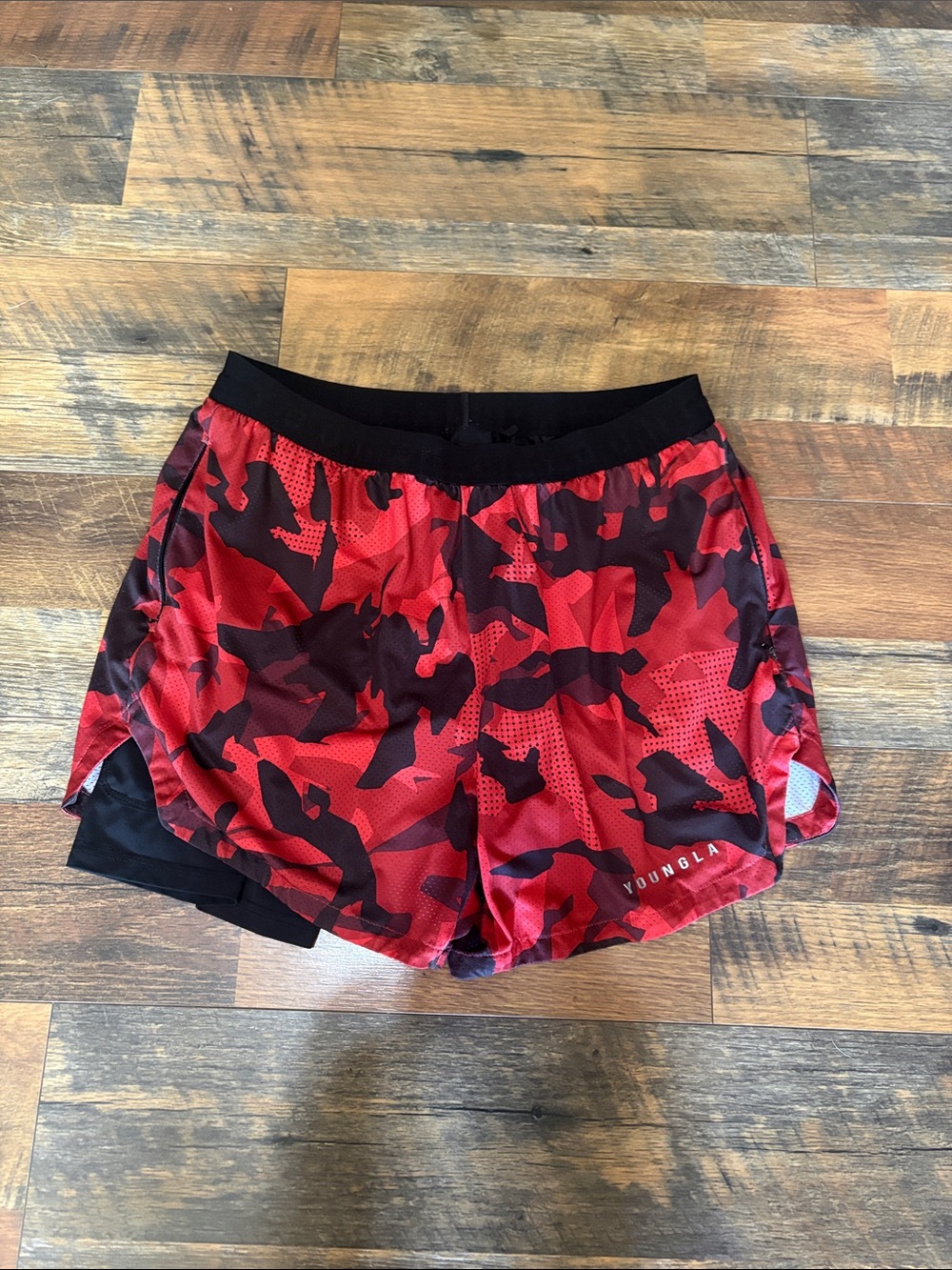YoungLA Red & Black Camo Performance Shorts